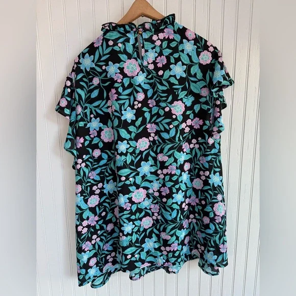 Emily Wonder Floral Ruffle Sleeve Women’s Teal Top Size 3X - Picture 4 of 5